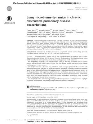 Lung Microbiome Dynamics in Chronic Obstructive Pulmonary Disease Exacerbations