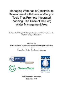 Managing Water As a Constraint to Development with Decision-Support Tools That Promote Integrated Planning: the Case of the Berg Water Management Area