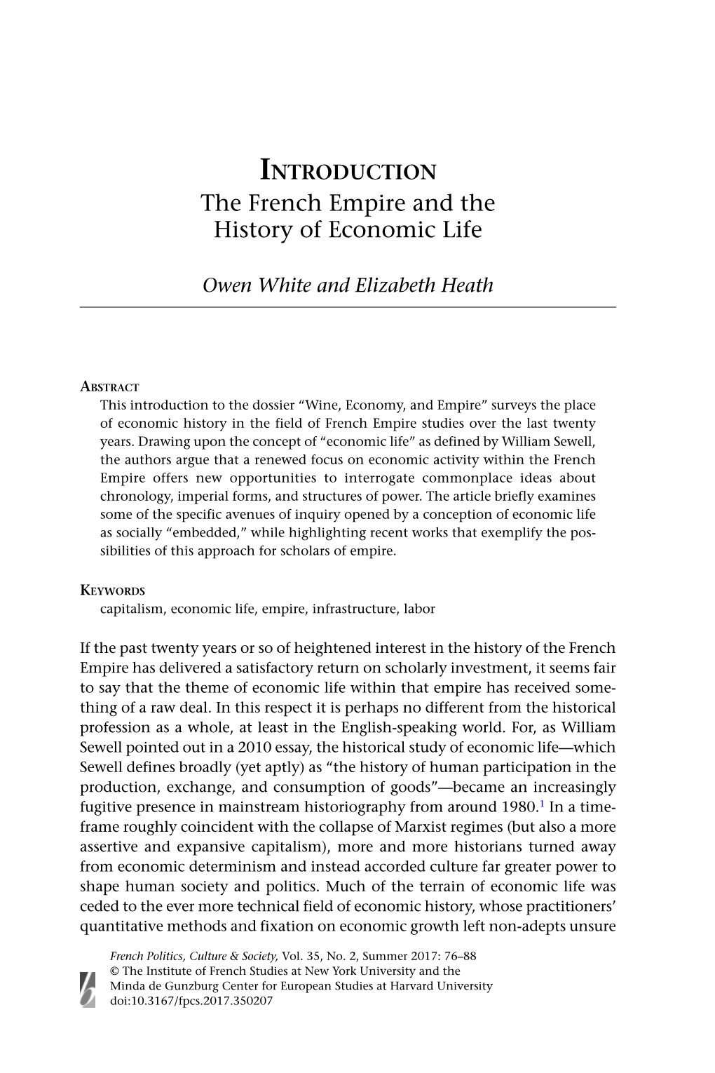 The French Empire and the History of Economic Life