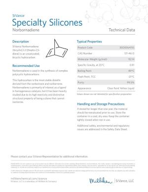 Specialty Silicones Norbornadiene Technical Data