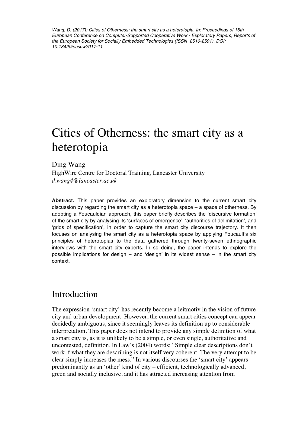 The Smart City As a Heterotopia