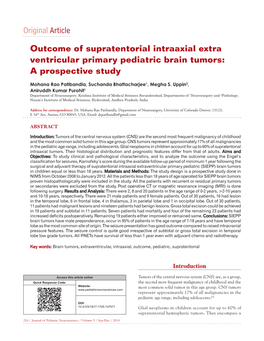 Original Article Outcome of Supratentorial Intraaxial Extra Ventricular Primary Pediatric Brain Tumors