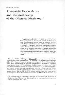 Tlacaelel's Descendants and the Authorship of the "Historia Mexicana"'