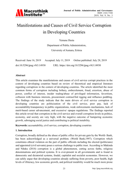 Manifestations and Causes of Civil Service Corruption in Developing Countries