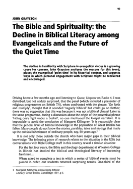 The Bible and Spirituality: the Decline in Biblical Literacy Among Evangelicals and the Future of the Quiet Time