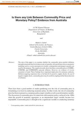 Is There Any Link Between Commodity Price and Monetary Policy? Evidence from Australia