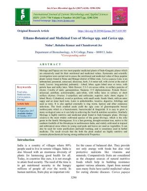 Ethano-Botanical and Medicinal Uses of Moringa Spp. and Carica Spp