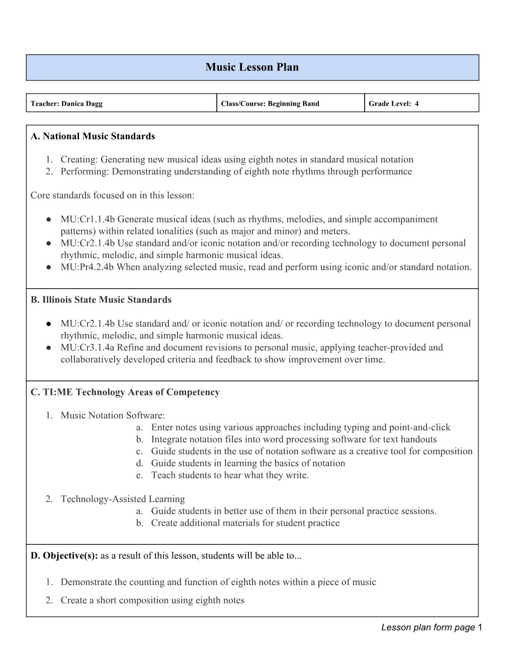 Music Lesson Plan