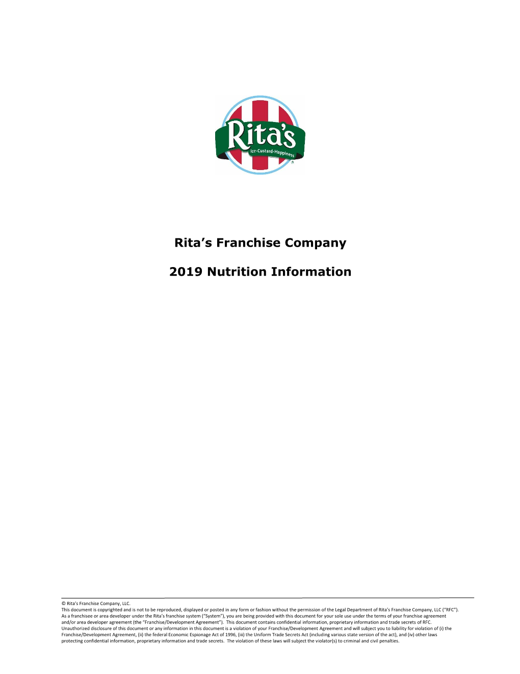 Rita's Franchise Company 2019 Nutrition Information