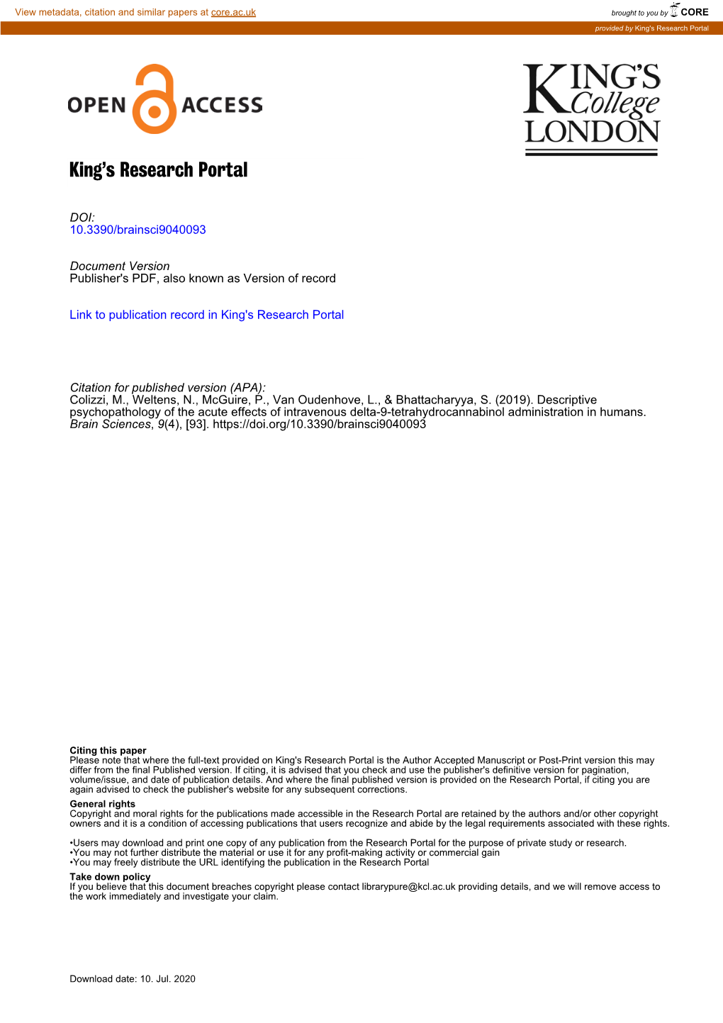 Descriptive Psychopathology of the Acute Effects of Intravenous Delta-9-Tetrahydrocannabinol Administration in Humans