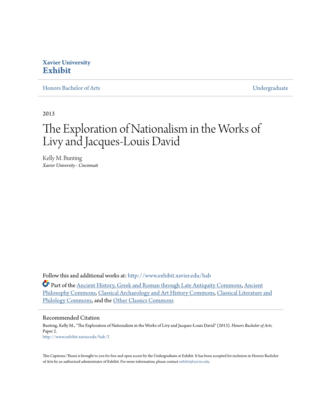 The Exploration of Nationalism in the Works of Livy and Jacques-Louis David Kelly M