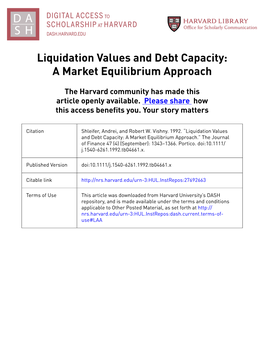 Liquidation Values and Debt Capacity: a Market Equilibrium Approach