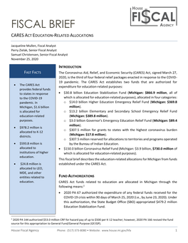 Fiscal Brief: CARES Act Education-Related Allocations