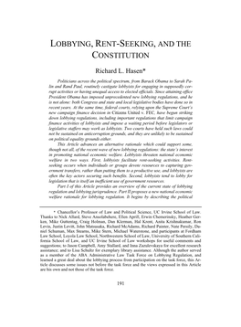 Lobbying, Rent-Seeking, and the Constitution