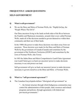 Frequently Asked Questions Self-Government