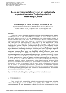 Socio-Environmental Survey of an Ecologically Important Hamlet of Darjeeling District, West Bengal, India