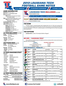 2013 Louisiana Tech Football Game Notes 54 All-Americans 25 Conference Championships 2 National Titles