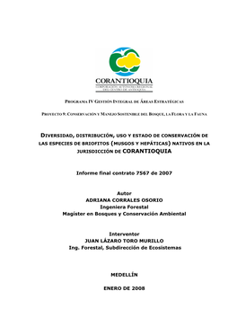 Briofitos De Corantioquia Informe Final Unificado