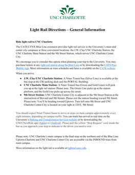 Light Rail Directions – General Information