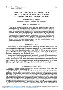 Observations During Embryonic Development in the Genus Doto (Gastropoda, Opisthobranchia)