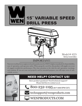 15˝ Variable Speed Drill Press