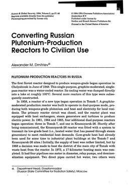 Converting Russian Plutonium- Production Reactors to Civilian Use