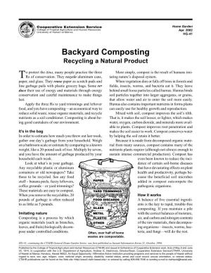 Backyard Composting, Recycling a Natural Product