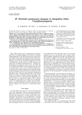 M. Kansasii Pulmonary Disease in Idiopathic CD4+ T-Lymphocytopenia