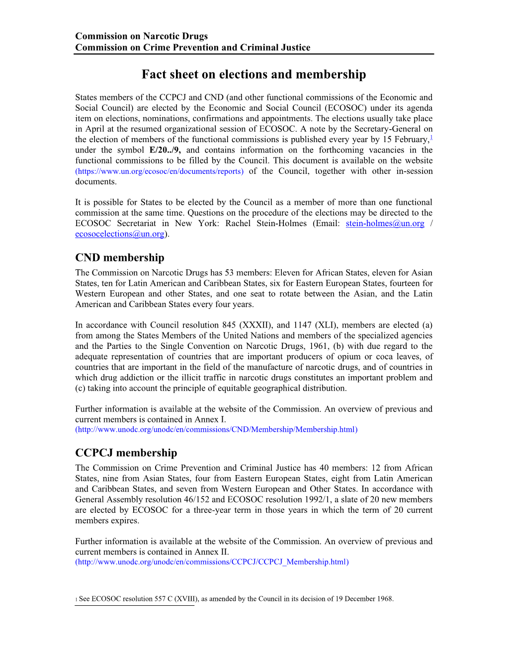 Fact Sheet on Elections and Membership