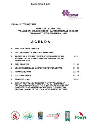 (Public Pack)Agenda Document for ERW Joint Committee, 20/02/2017 10:00