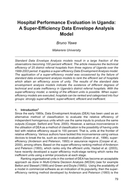 A Super-Efficiency Data Envelope Analysis Model Bruno Yawe