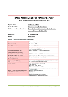 RAPID ASSESSMENT for MARKET REPORT (Panay Island, Philippines, Typhoon Haiyan November 2013)