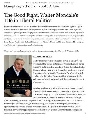 The Good Fight, Walter Mondale's Life in Liberal Politics
