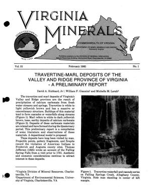 TRAVERTINE-MARL DEPOSITS of the VALLEY and RIDGE PROVINCE of VIRGINIA - a PRELIMINARY REPORT David A