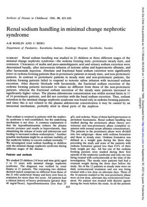 Renal Sodium Handling in Minimal Change Nephrotic Syndrome