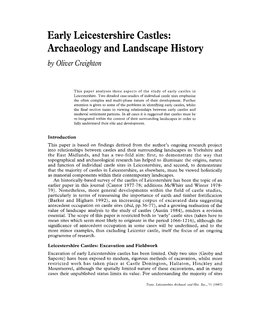 Early Leicestershire Castles: Archaeology and Landscape History by Oliver Creighton