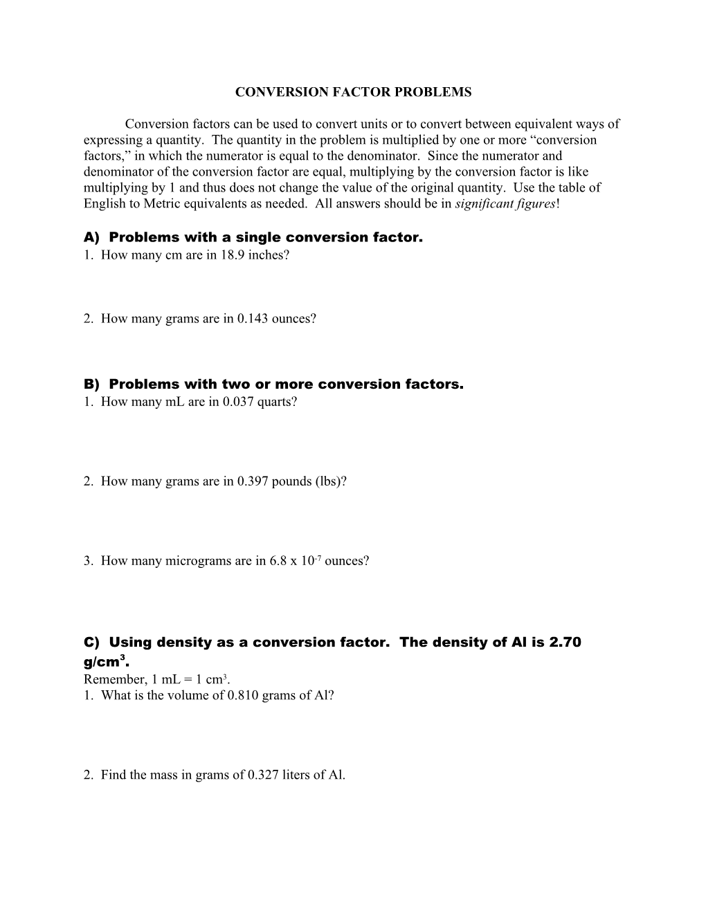 Conversion Factor Problems