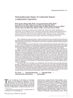 Neuroendoscopic Biopsy of Ventricular Tumors: a Multicentric Experience