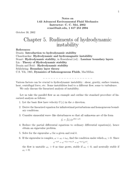 5-1 Rudiments of Hydrodynamic Instability