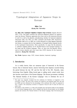 Typological Adaptation of Japanese Stops in Korean*