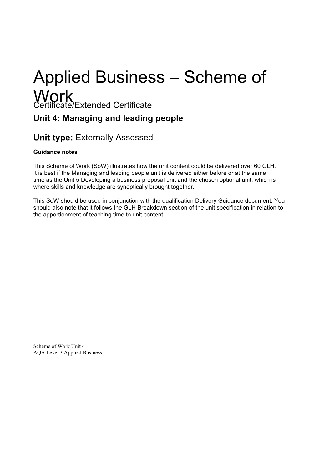 Applied Business Scheme of Work