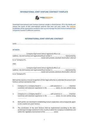 International Joint Venture Contract Sample Template