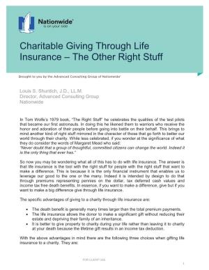 Charitable Giving Through Life Insurance – the Other Right Stuff