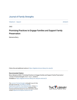 Promising Practices to Engage Families and Support Family Preservation