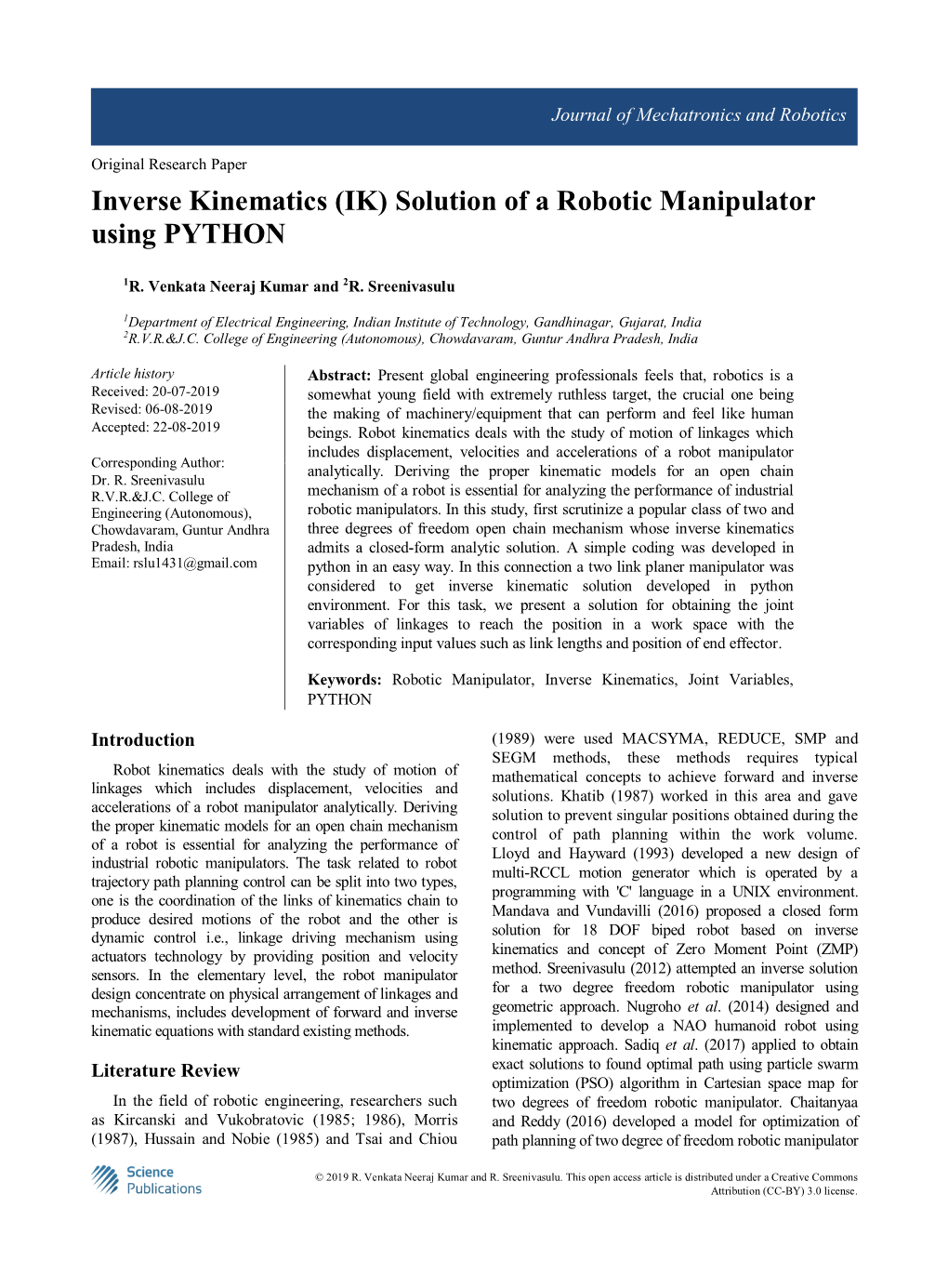 Inverse Kinematics (IK) Solution of a Robotic Manipulator Using PYTHON