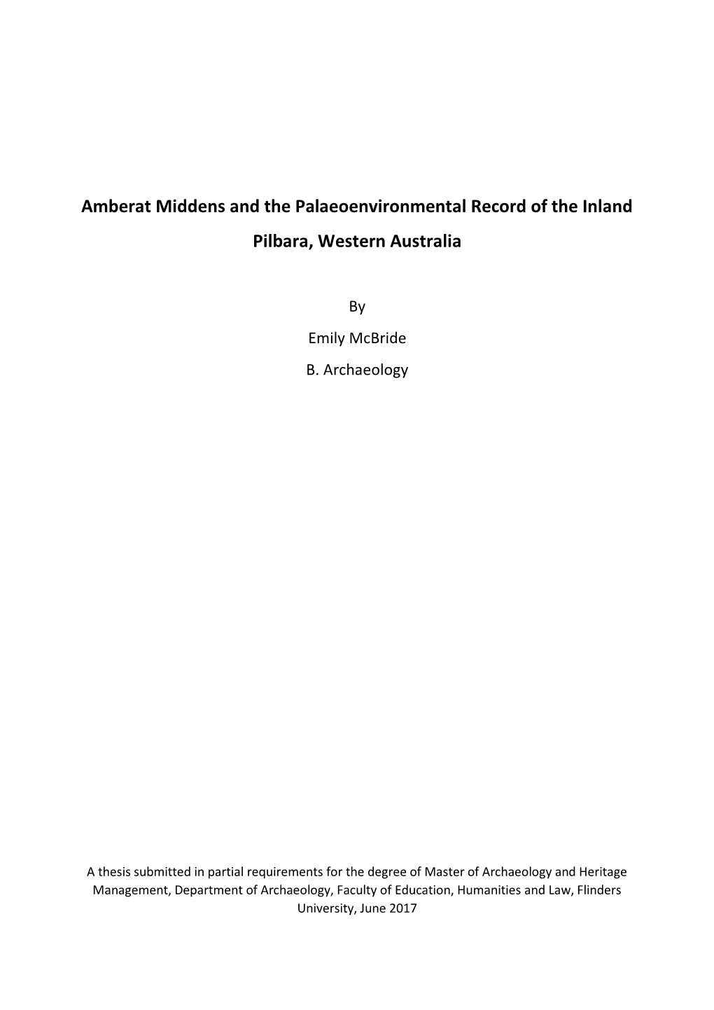 Amberat Middens and the Palaeoenvironmental Record of the Inland Pilbara, Western Australia