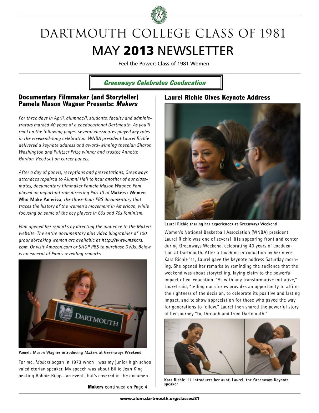 MAY 2013 NEWSLETTER Feel the Power: Class of 1981 Women