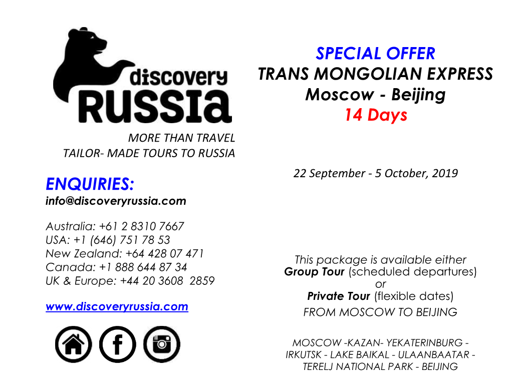 Special Offer Trans Mongolian