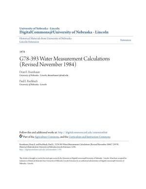 G78-393 Water Measurement Calculations (Revised November 1984) Dean E