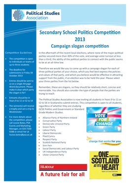 Secondary School Politics Competition 2013 Campaign Slogan Competition